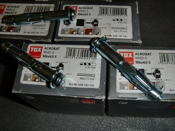 MHD-S M6x65 S ACROBAT Metall-Hohlraumdübel 12mm x 65mm mit Schraube M6 x 71mm (Tox 035 101 131)